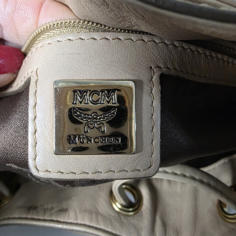 MCM Tan Monogram Drawstring Bucket Bag - image 6